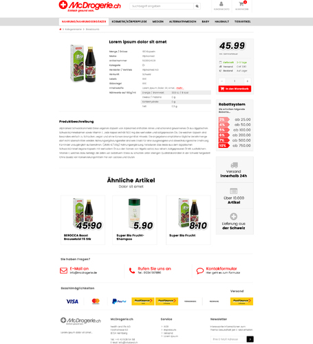 Webdesign für Schweizer Online Drogerie Discounter
