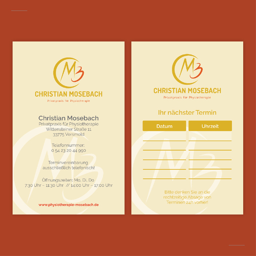  Visitenkarten-Design für eine Privatpraxis für Physiotherapie
