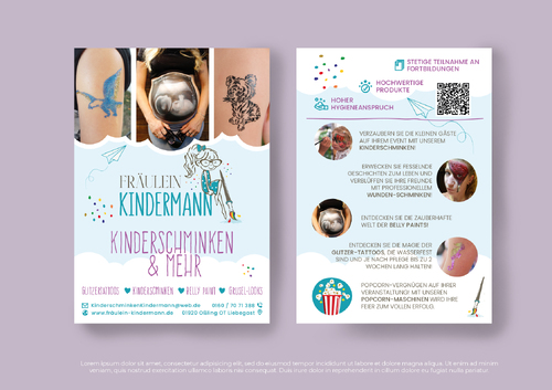  Flyer für Kinderschminken, Schwangerschaftsbemalung, Glitzertattoos